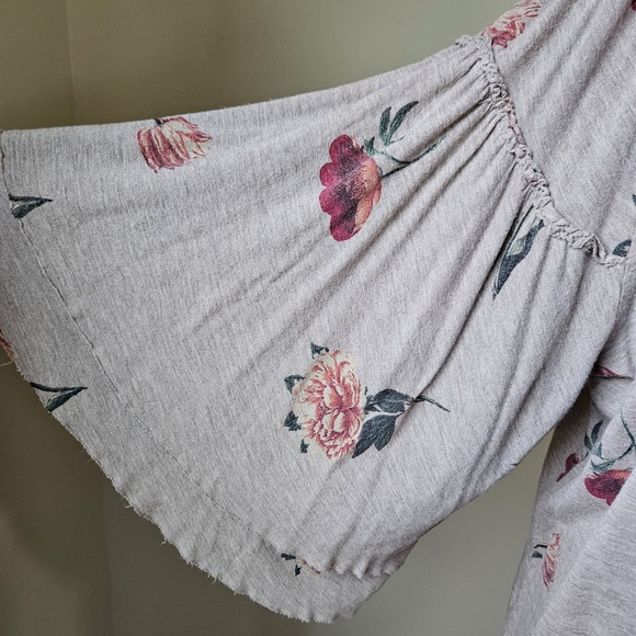 Lucky Brand 3X Taupe Floral Bell Sleeve Boho Lightweight Shirt Top Women - Picture 5 of 8